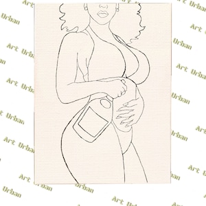 Bottle Babe Pre Sketched Canvas, Pre Drawn Canvas for Painting, Sip and Paint Canvas, Art Kits, Paint Party Canvas, Art Activity