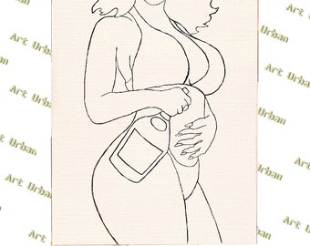 Bottle Babe Pre Sketched Canvas, Pre Drawn Canvas for Painting, Sip and Paint Canvas, Art Kits, Paint Party Canvas, Art Activity