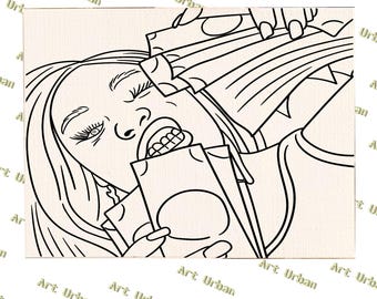 Bankroll Beauty Pre Sketched Canvas, Pre Drawn Canvas for Painting, Sip and Paint Canvas, Art Kits, Paint Party Canvas, Art Activity