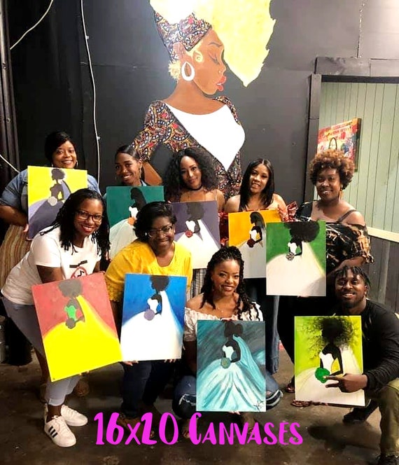 Bulk Order of 10-15 Canvases,pre Drawn/outlined/sketched Canvas,teen/adult  Painting Kit,african/american/caucasian Lady,paint and Sip 