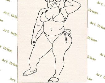 Beach Babe Pt 1 Pre Sketched Canvas, Pre Drawn Canvas for Painting, Sip and Paint Canvas, Art Kits, Paint Party Canvas, Art Activity