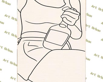 Bottle Babe 3 Pre Sketched Canvas, Pre Drawn Canvas for Painting, Sip and Paint Canvas, Art Kits, Paint Party Canvas, Art Activity