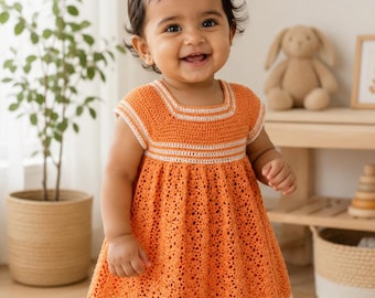Vintage Crochet Baby Dress Pattern PDF, Lacy Heirloom Dress in Sizes 1 and 2, Instant Digital Download