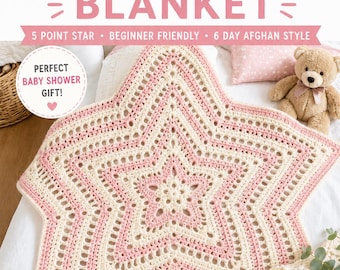 5 Point Star Blanket Crochet Pattern PDF, 1 Week Afghan Style Baby Blanket, Easy Crochet Star Blanket Pattern, Baby Shower Gift Afghan