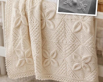 Vintage Leaf Pram Baby Blanket Counterpane Knitting Pattern