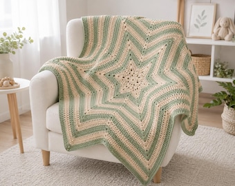 Crochet Star Blanket Pattern, 7 Point Modern Baby Afghan Throw (PDF Download)