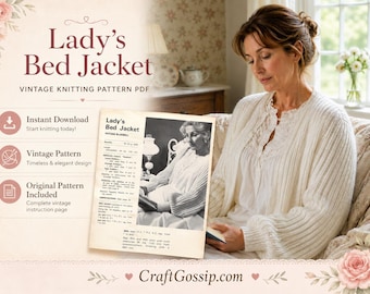 Lady’s Bed Jacket Knitting Pattern PDF, Vintage 1950s Bed Jacket Pattern, White Knit Bed Jacket, Cottagecore Knitting, Instant Download
