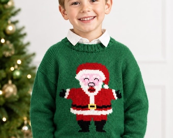 Vintage Retro Santa Pullover Sweater  Knitting Pattern PDF