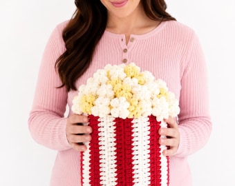 Popcorn Bucket Blanket Crochet Pattern, Movie Night Throw, Beginner PDF (Instant Download)