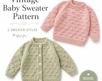 Vintage Baby Sweater Knitting Pattern PDF, Baby Cardigan and Crew Neck Jumper Pattern