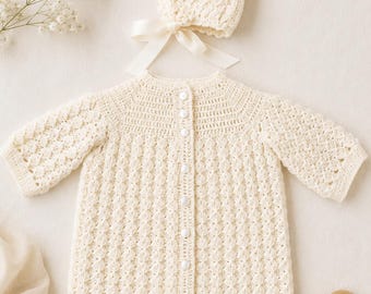 Vintage Infant Coat and Bonnet Crochet Pattern (PDF) Shell Stitch Baby Set