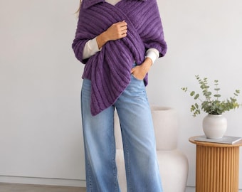 Collared Stole Knitting Pattern PDF, Vintage Inspired Knit Wrap Shawl (Instant Download)