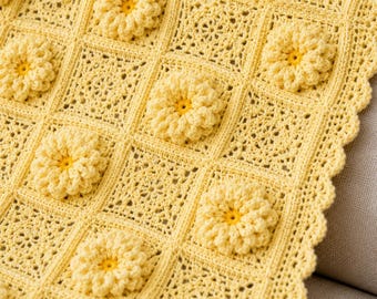 Floral Granny Square Afghan Crochet Pattern PDF, Cottage Style Throw Blanket