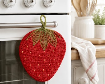 Vintage Strawberry Hot Pad Crochet Pattern, Fruit Potholder PDF, Retro Kitchen Crochet Decor, Instant Digital Download