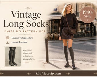 Vintage Long Socks Knitting Pattern PDF, 1940s Knee High Sock Pattern, Jaeger 4 Ply Fingering Socks, Instant Digital Download