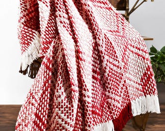 Diamond Weave Afghan Crochet Pattern, Vintage Woven Blanket PDF, Red Holiday Throw (PDF Download)