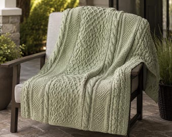 Vintage Aran Afghan Knitting Pattern PDF, Cable Knit Blanket Pattern, Heirloom Throw Blanket, Irish Style Knit Afghan,