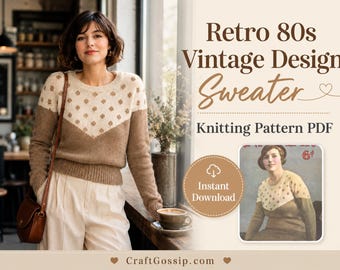 Retro 80s Vintage Design Sweater Knitting Pattern PDF, Spot Design Jumper Pattern, Two Colour Pullover, Vintage Jumper Download