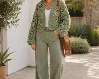 Chunky Granny Stitch Crochet Cardigan Pattern, Relaxed Fit Sweater PDF (Instant Download)