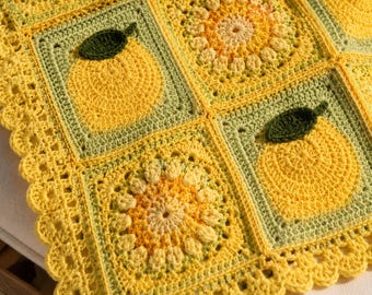 Sunshine & Zest Crochet Lap Blanket Pattern (PDF), Lemon Granny Square Afghan, Citrus Throw