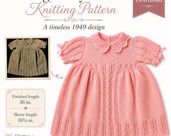 Penelope Frock Vintage Knitting Pattern PDF, 1949 Baby Smock Dress Pattern, Knitted Baby Dress Instant Download