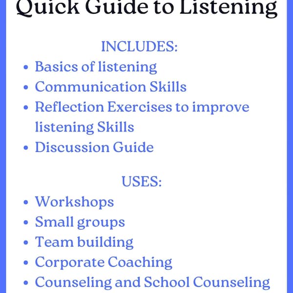 Guide to Listening Printable, self-improvement, self-help, coaching resource, teaching, preaching, counseling, group work, students, group
