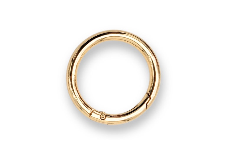 May include: A gold-colored metal ring with a spring-loaded clasp. The ring is about 1 inch in diameter.