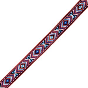Può includere: Un bordino intrecciato color arancio corallo con un motivo geometrico in tonalità di blu, bianco e nero.