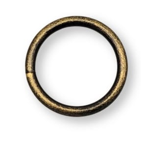 May include: A circular metal ring with an antique brass finish. The ring is a complete circle with a small gap at one point. The ring is set against a white background.