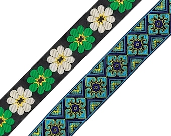 Woven ribbon 34 mm flowers/abstract pattern border 1 m / 5 m / 10 m