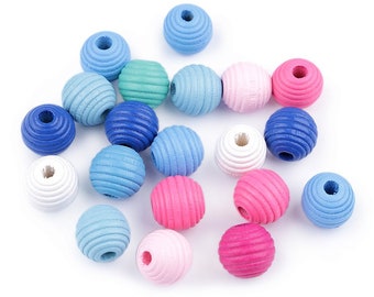 Wooden beads colorful with grooves 13 mm - 10 / 20 / 50 pieces
