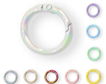 Carabiner ring 17 mm metallic white, beige, grey, pink, rose, purple, light blue, green, yellow - 1 / 5 / 10 pcs.