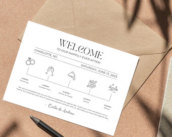 Wedding Timeline Template | Minimalist Wedding Program Template | Wedding Itinerary Card