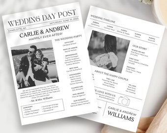 Newspaper Wedding Program Template | Wedding Program Template | Wedding Newspaper Printable | Wedding Timeline Template
