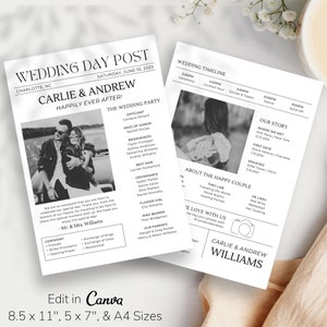 Newspaper Wedding Program Template | Wedding Program Template | Wedding Newspaper Printable | Wedding Timeline Template