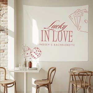 Lucky in Love vrijgezellenfeestbanner | Achtergrond vrijgezellenfeest casino thema | Vrijgezellenversieringen Las Vegas