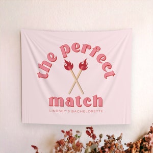 Perfect Match Bachelorette Party Banner | Valentine's Day Bachelorette Backdrop | Match Made in Heaven Bachelorette Party Decor (80" x 68")