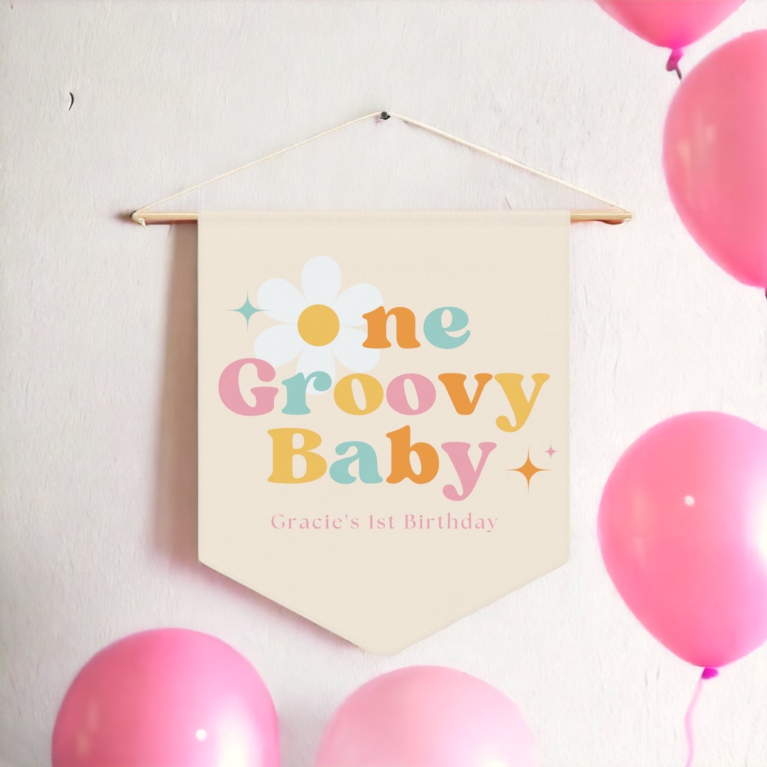One Groovy Baby 1st Birthday Wall Pennant Custom First Etsy