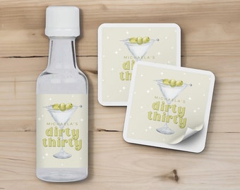 Dirty Thirty Birthday Mini Liquor Bottle Labels | Funny 30th Birthday Favors | Custom 30th Birthday Shooter Labels