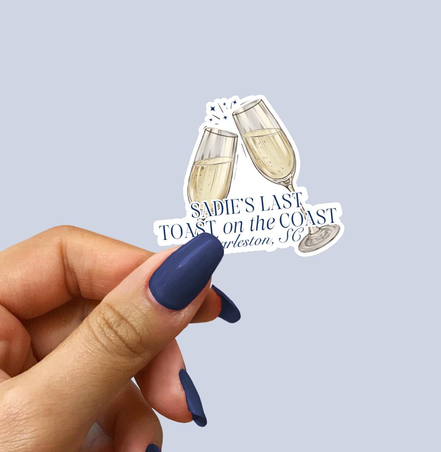 Bandera De Last Toast On The Coast – Decoración Costera Para Despedida De Soltera, Decoración Náutica Para Fiestas De Despedida De Soltera, Con Botella De Champaña Y Anillo De Purpurina Azul
