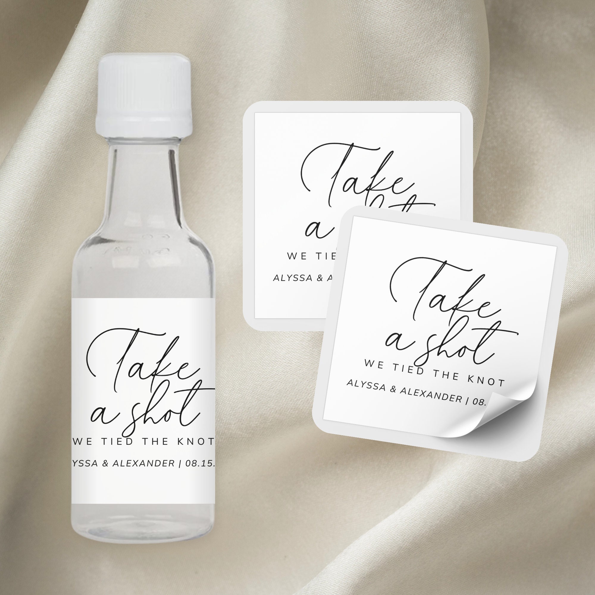 Take a Shot We Tied the Knot Wedding Shooter Labels | Minimalist Wedding Favors | Alcohol Wedding Favors | Mini Liquor Labels