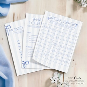 Blue Bow Bridal Shower Games | Something Blue Bridal Shower | Blue Bow Bachelorette Party | Printable Bridal Shower Games