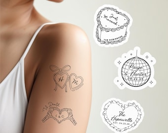 Tatuajes temporales de boda originales / Tatuajes modernos para bodas / Estación de tatuajes para bodas / Tatuajes temporales personalizados para bodas