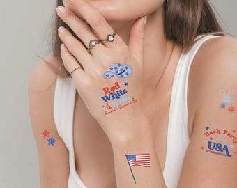 Rot, Weiß und ich mache Bachelorette temporäre Tattoos | Junggesellinnenabschied in den USA Bachelorette Tattoos | Rot, Weiß und Blau Bachelorette Bevorzugungen