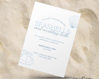 Invitation de mariage de coquillages et cloches de Zazzle.be Liste d'envies Vous avez des idées ? Faire-part de mariage avec cloches et coquillages | Bachelorette de plage (téléchargement numérique)