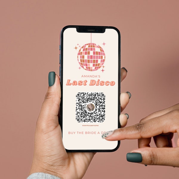 Buy the Bride a Drink Template | Last Disco Bachelorette Party Venmo Template | Disco Bachelorette Party Decor | QR Code Venmo Card