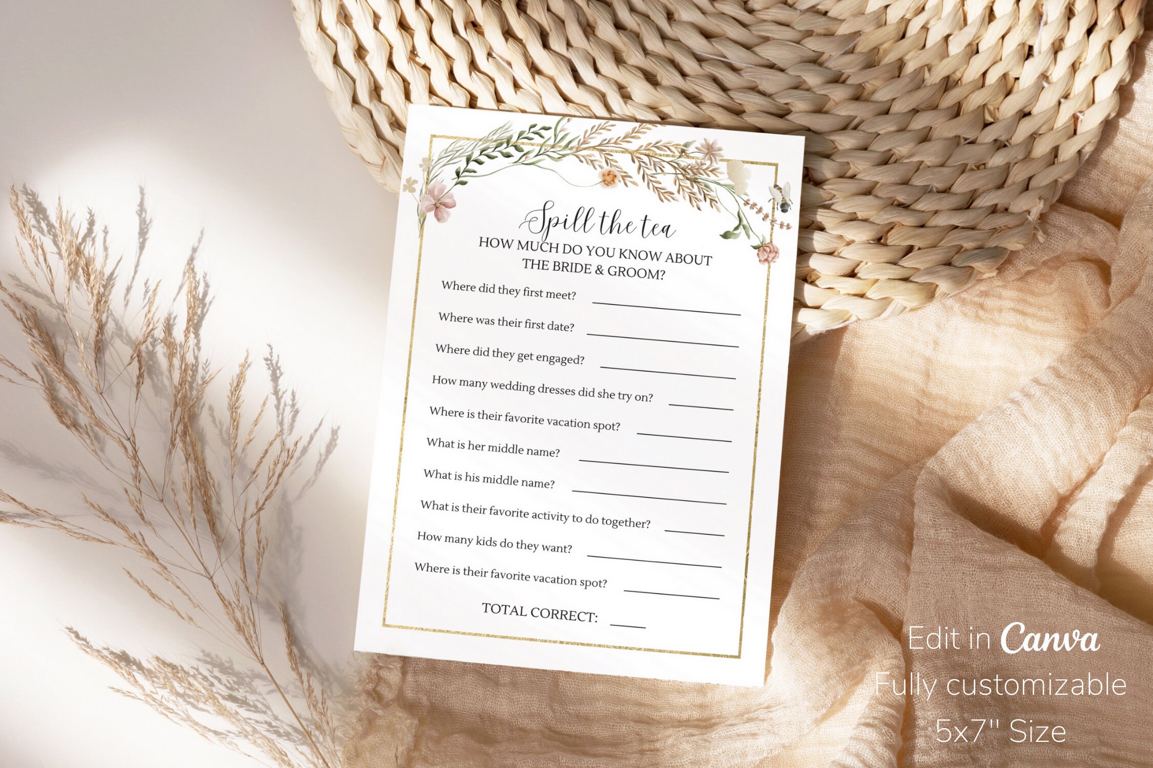 Spill the Tea Bridal Shower Game Template Floral Bridal Shower Games