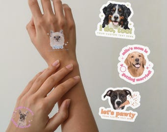 Custom Pet Face Temporary Tattoos | Personalized Dog Temporary Tattoos | Mom is Getting Married Pet Tattoos | Wedding Temporary Tattoos