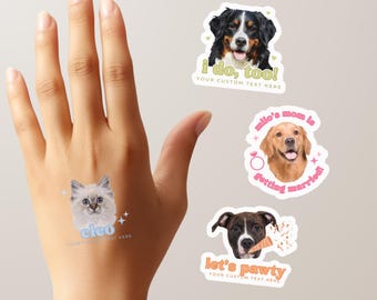 Tatuajes temporales personalizados de caras de mascotas / Tatuajes temporales personalizados de perros / Tatuajes de mascotas para mamá que se casa / Tatuajes temporales de boda