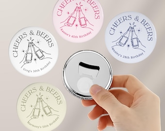Cheers and Beers Birthday Magnet Bottle Openers | Adult Birthday Party Favors | Birthday Bottle Opener Favors